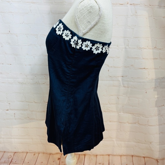 J. Crew Navy Blue Strapless Top with White Floral Flower Accents S 6 - Picture 3 of 6